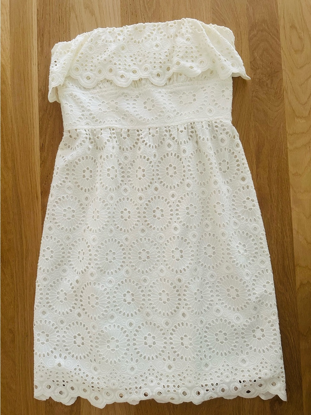 Shoshanna White Strapless 100% cotton Eyelet Dress, 8